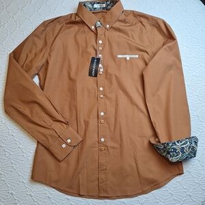 NWT Coofandy Men Casual Shirt Orange Buttons Down Sz  S